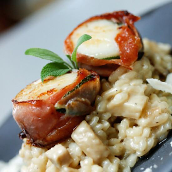 Rezeptbild: Saltim Bocca von der Jakobsmuschel mit Steinpilzrisotto