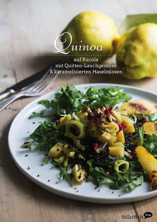 Rezeptbild: Schwarzer Quinoa auf Rucola mit Quitten-Lauch-Gemüse