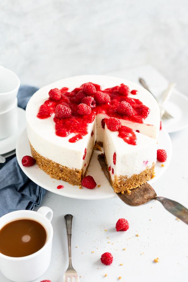 Rezeptbild: no bake Vanille-Himbeere-Cheesecake mit Kefir 