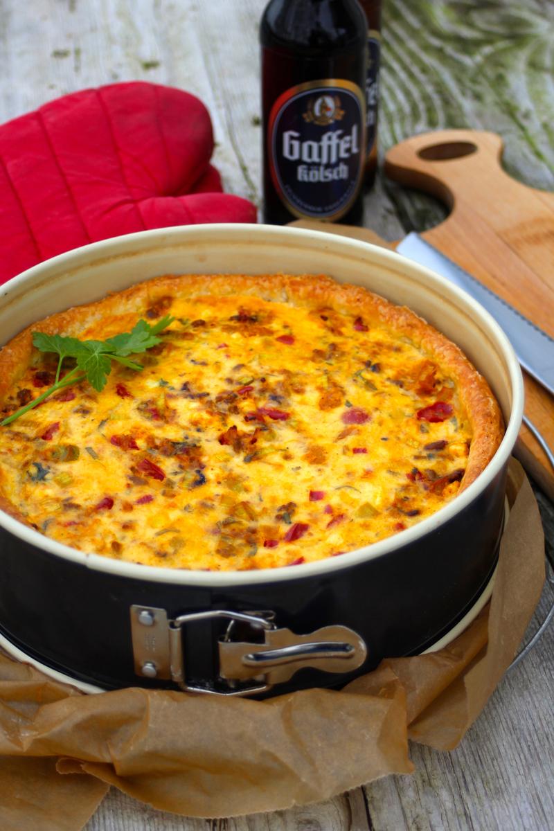 Rezeptbild: Lauch-Quiche mit Hackfleisch, Mandarinchen und Schaftskäse