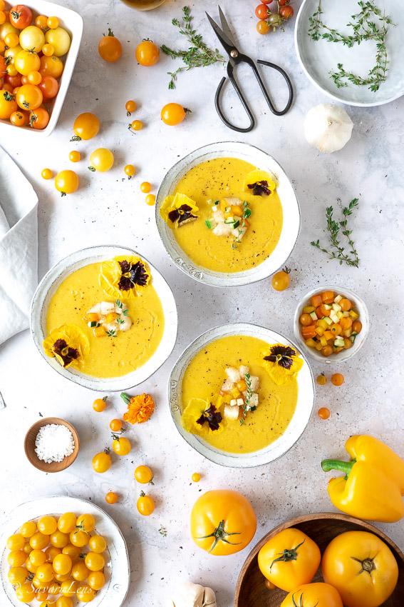Rezeptbild: Gelbe Gazpacho – Kalte Sommersuppe für heiße Tage