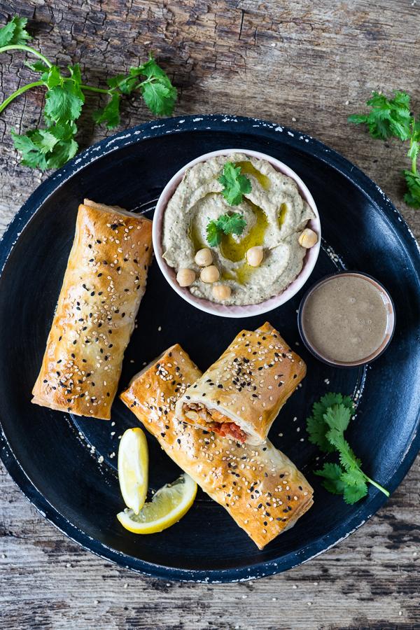 Rezeptbild: Orientalische Veggie-Strudel mit Baba Ghanoush