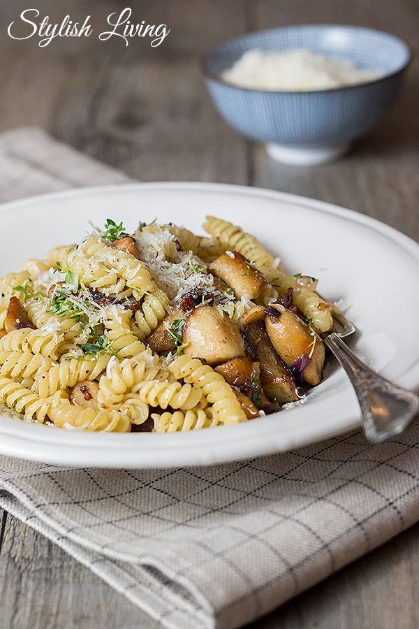 Rezeptbild: Pasta mit Speck und Kräuterseitlingen