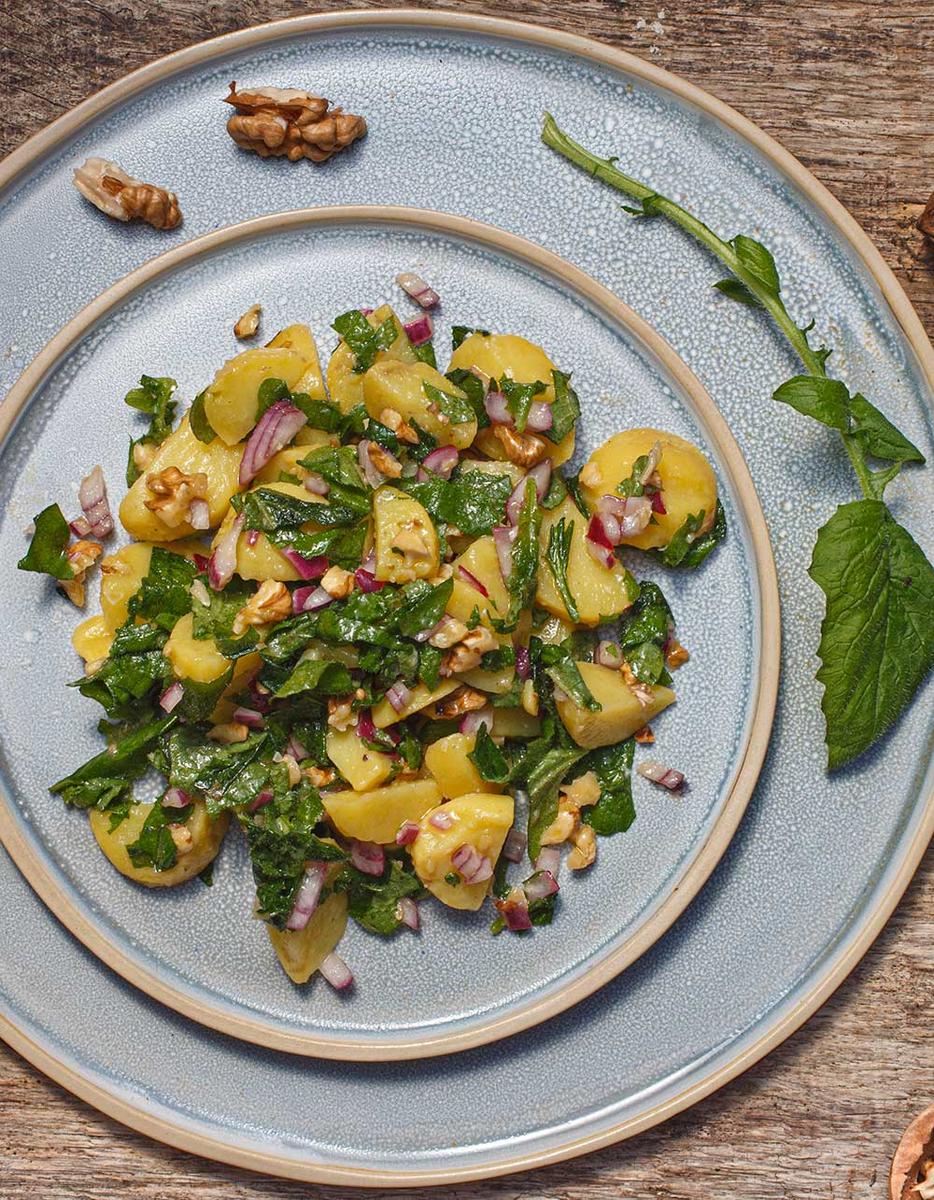 Rezeptbild: Kartoffelsalat mit Rainkohl und Walnüssen