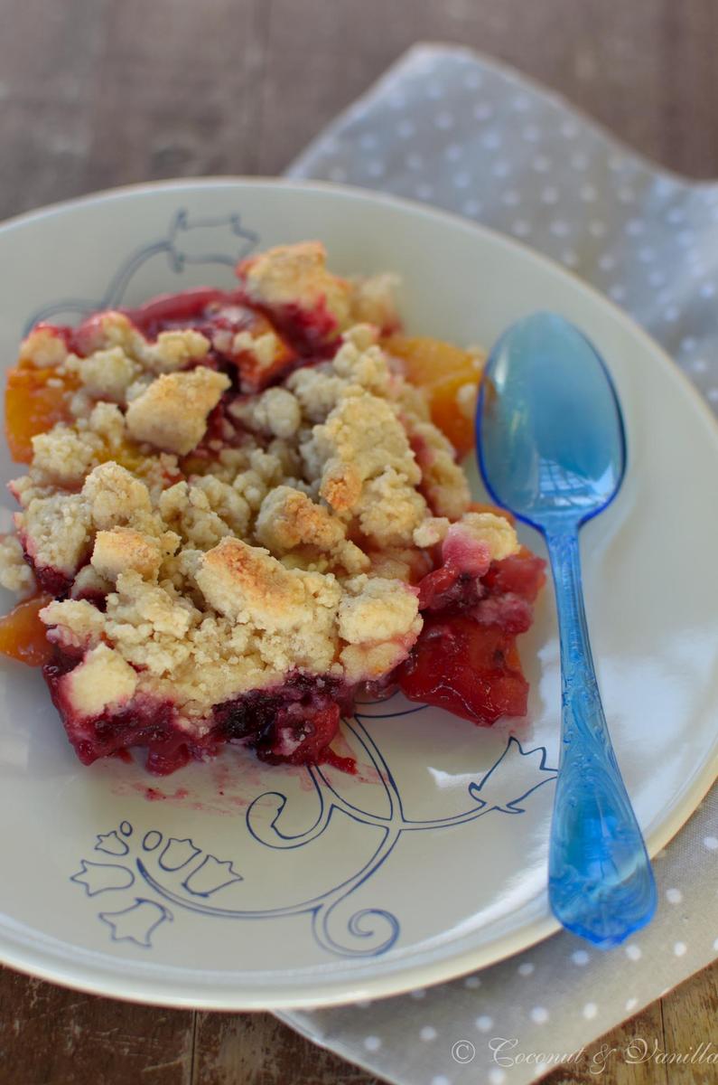Rezeptbild: Pfirsich-Brombeer-Crumble [glutenfrei]