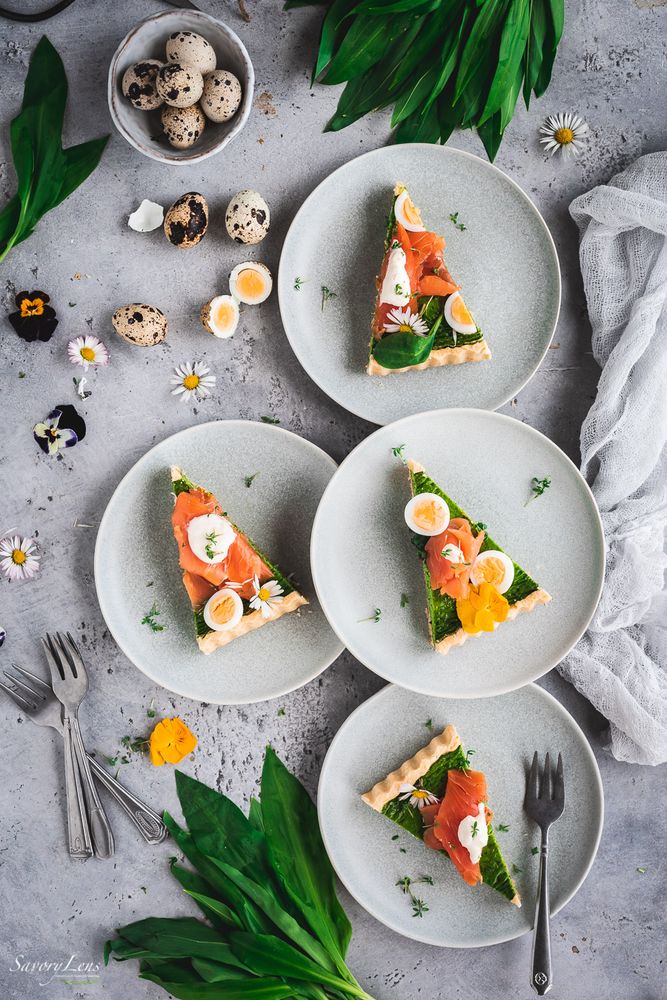 Rezeptbild: Bärlauch-Spinat-Tarte mit Wildlachs