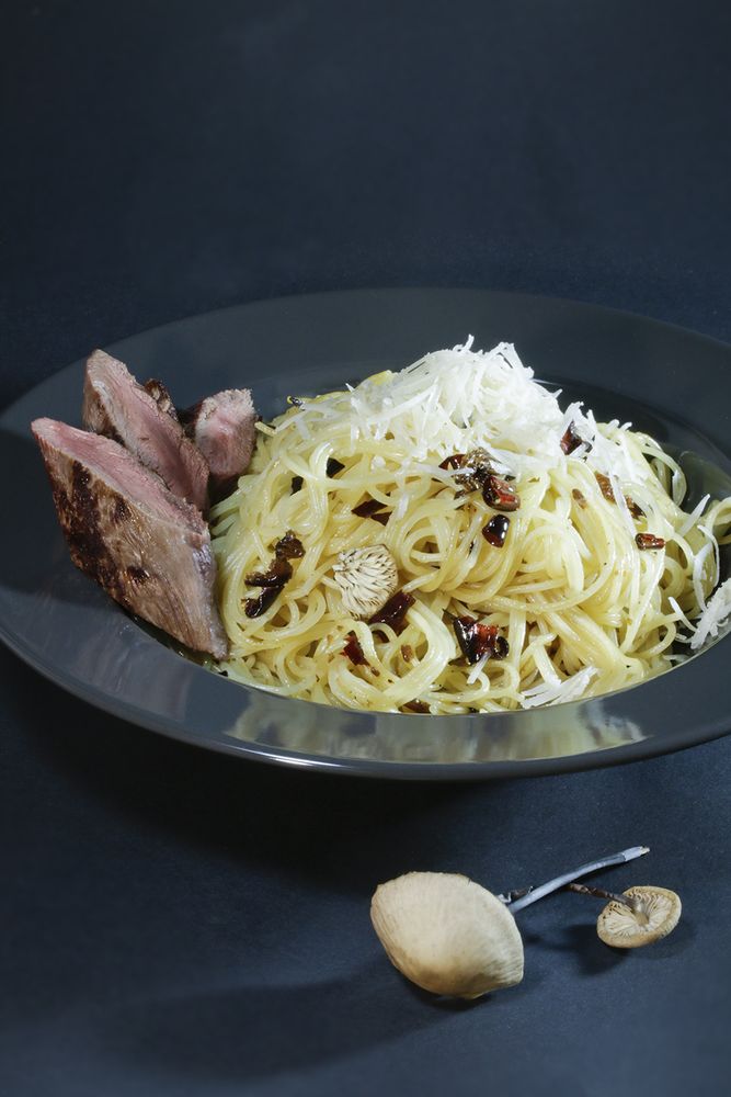 Rezeptbild: Spaghetti, Saitenstieliger Knoblauchschwindling e olio