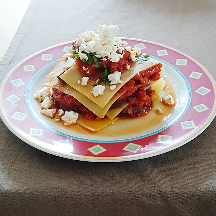 Rezeptbild: Auberginen-Lasagne – offen Geschichten auf dem Teller