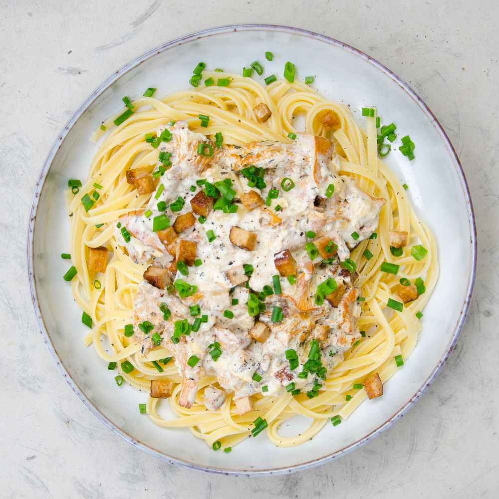 Rezeptbild: Pfifferling-Pasta mit Räuchertofu