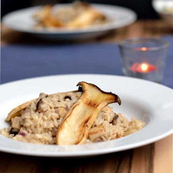 Rezeptbild: Risotto mit Kräuterseitlingen und Basilikumöl