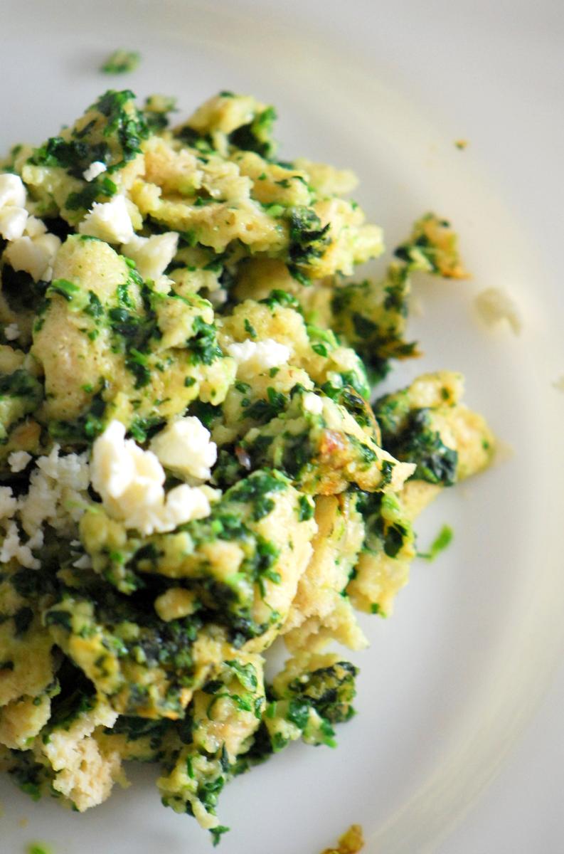 Rezeptbild: Feta-Spinat Kaiserschmarrn