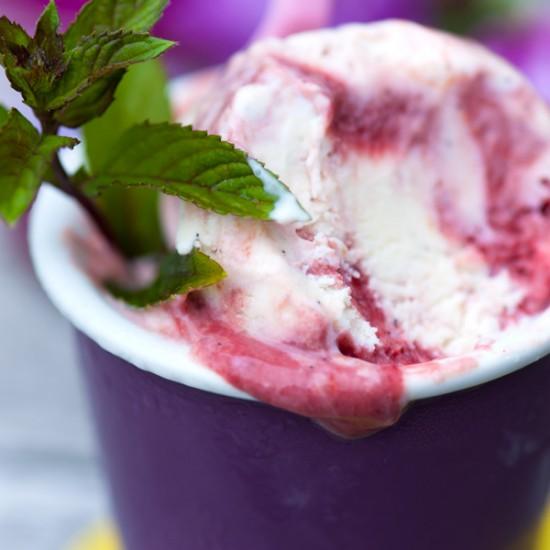 Rezeptbild: Cremiges Joghurteis mit Pflaumen-Swirl