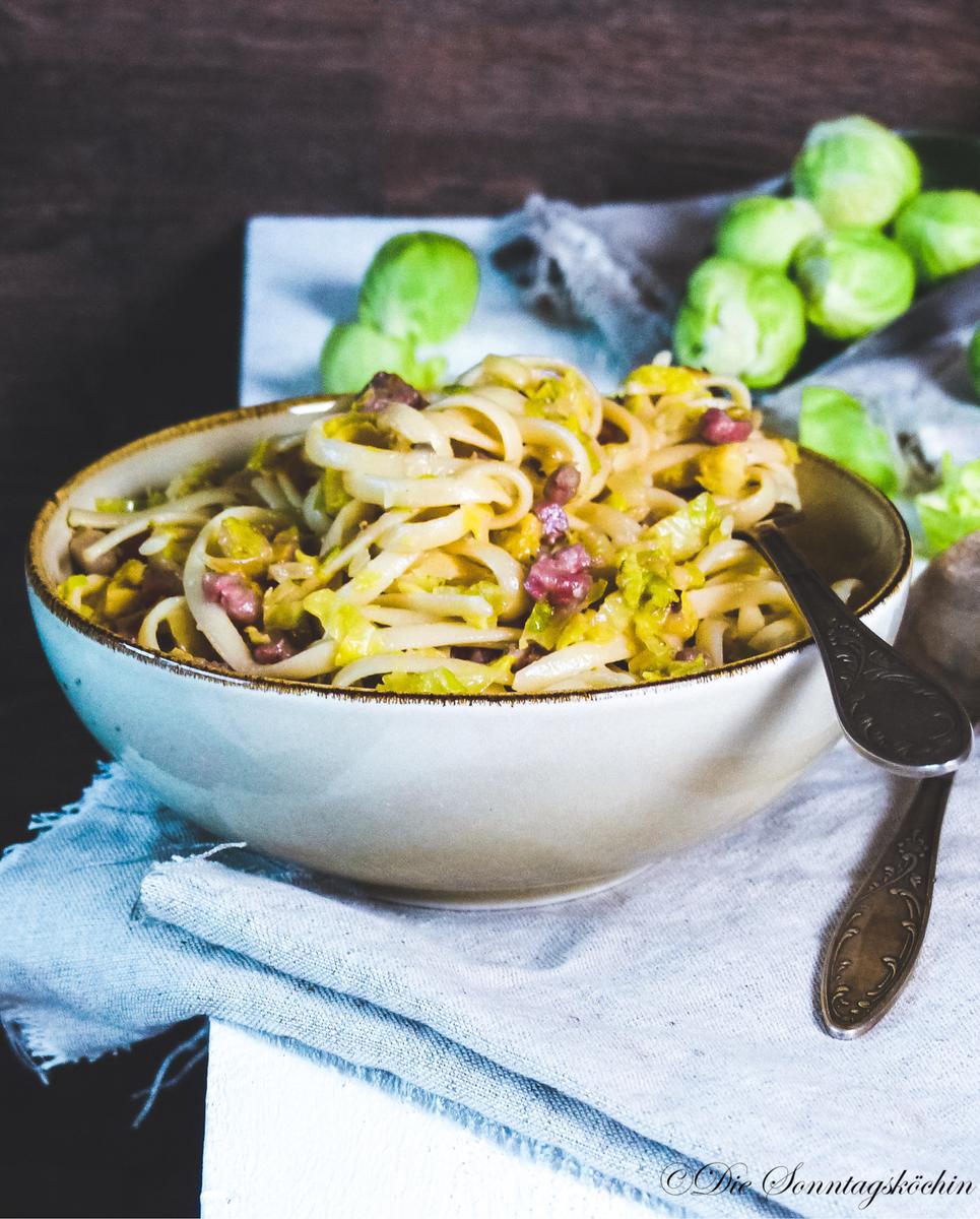 Rezeptbild: Pasta mit Rosenkohl & Bacon
