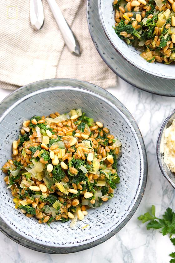 Rezeptbild: Dinkel-Risotto mit Lauch und Grünkohl