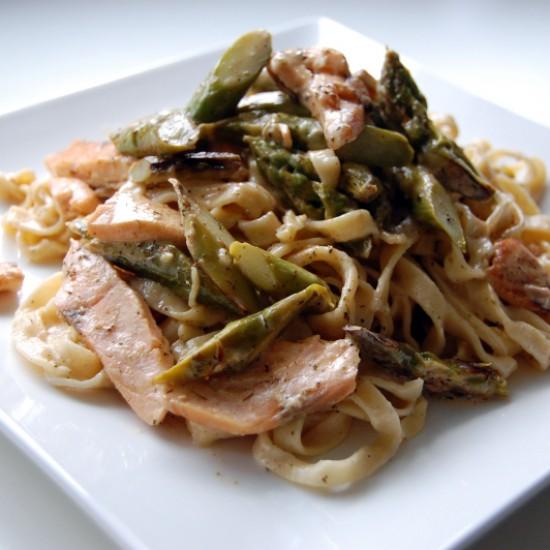 Rezeptbild: Lachs-Spargel-Tagliatelle mit Zitronensoße