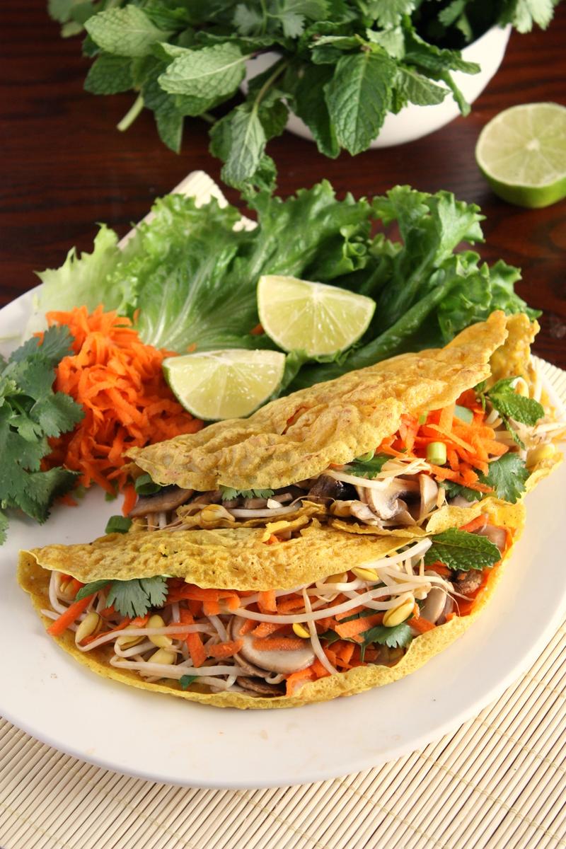 Rezeptbild: Vietnamesische Reismehl Crepes mit Gemüse (Vegan)