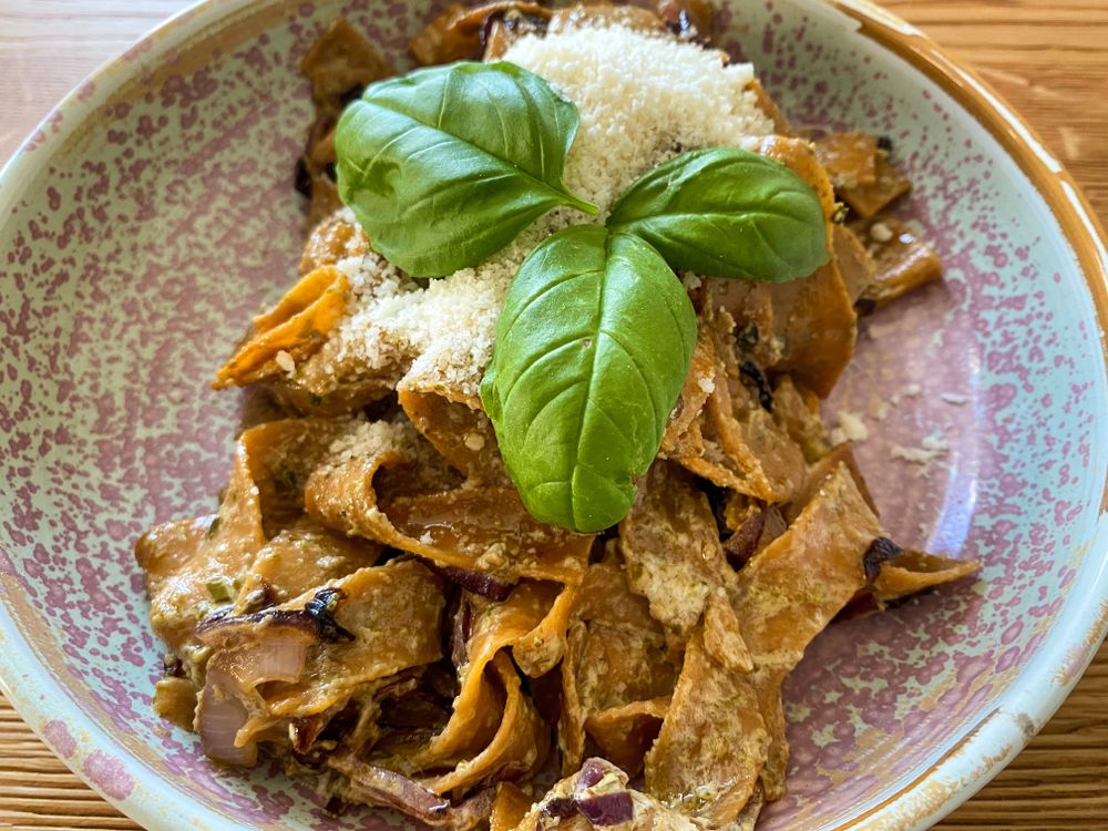 Rezeptbild: Steinpilzbandnudeln mit selbstgemachtem Basilikumpesto