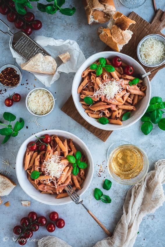 Rezeptbild: Penne alla Vodka – Pasta mit Wodka-Tomatensauce