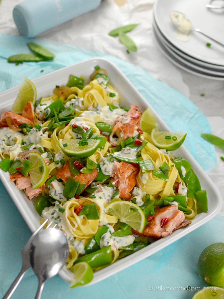 Rezeptbild: Tagliatelle mit Lachs in cremiger Limettensauce