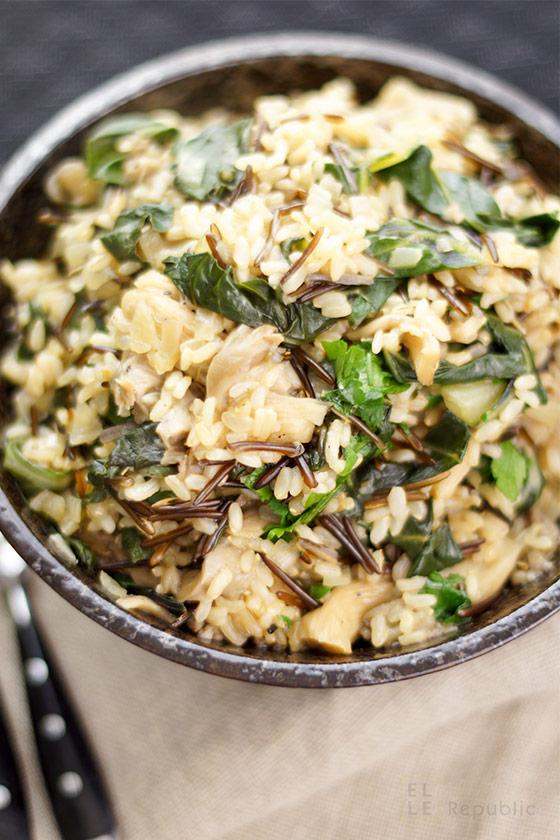 Rezeptbild: Wilder Reis mit Austernpilzen und Mangold