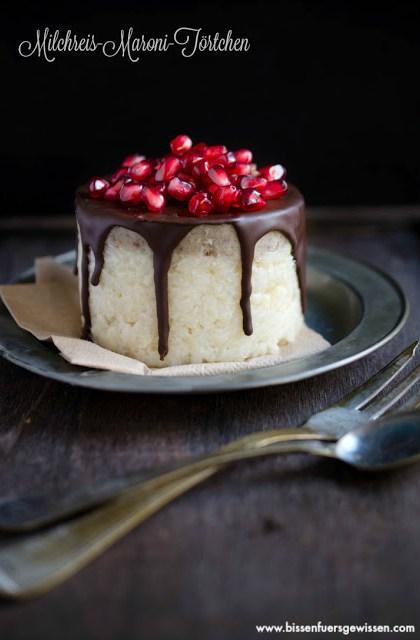 Rezeptbild: Veganes Milchreistörtchen mit Maroni und Granatapfel