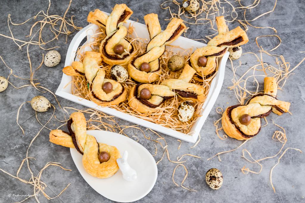 Rezeptbild: Schnelle Schoko Blätterteig Hasen