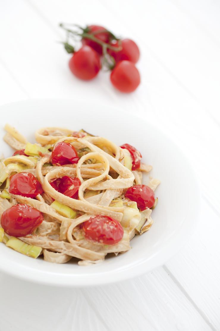 Rezeptbild: Tagliatelle mit Lauch und Kirschtomaten