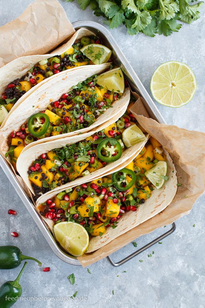 Rezeptbild: Vegetarische Linsen-Tacos mit Mango-Granatapfel-Salsa