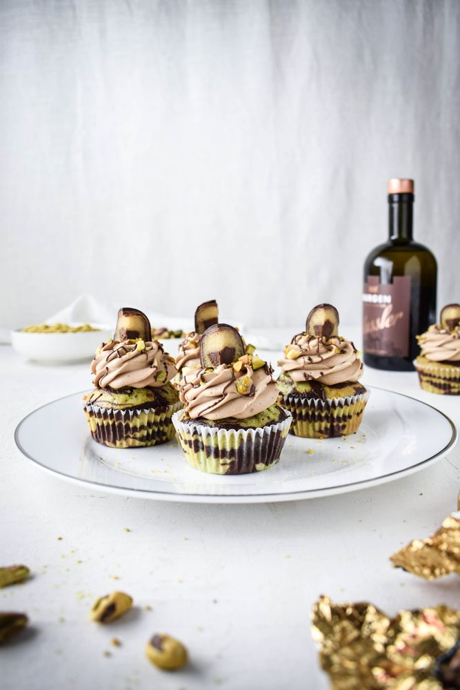 Rezeptbild: Mozartkugel Cupcakes mit Pistazien-Schoko Marmor Muffin