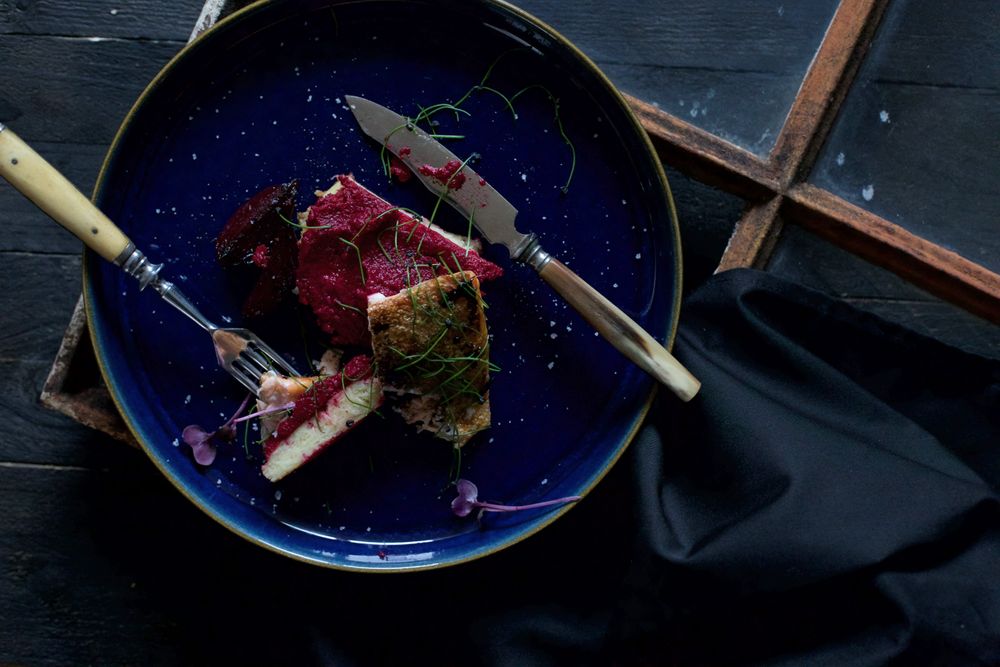 Rezeptbild: Rote Bete mit Lachs und Kartoffelpuffer