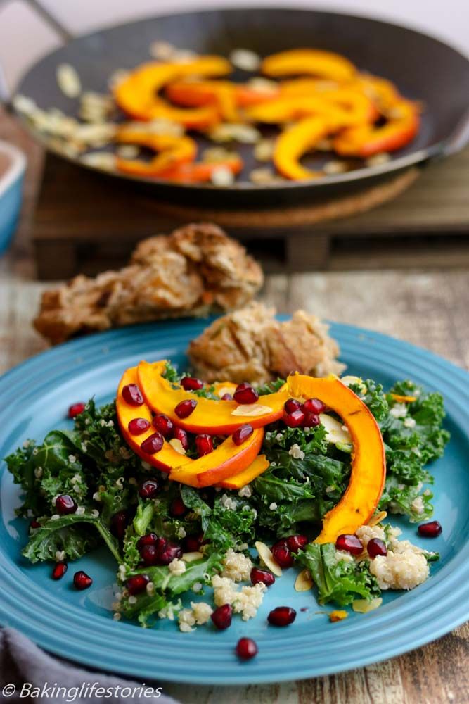Rezeptbild: Quinoa-Grünkohl Salat mit geröstetem Kürbis