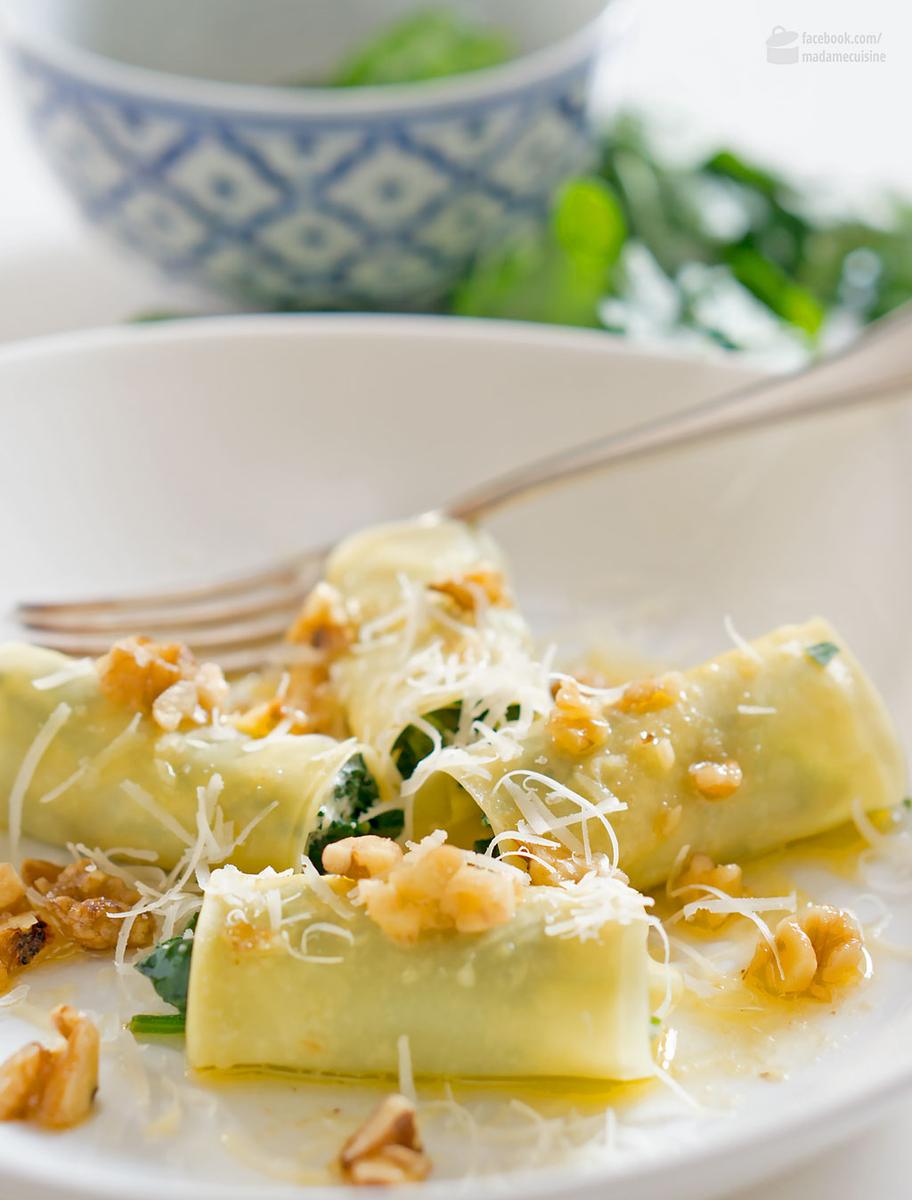 Rezeptbild: Pasta Involtini mit Blattspinat & Ziegenkäse