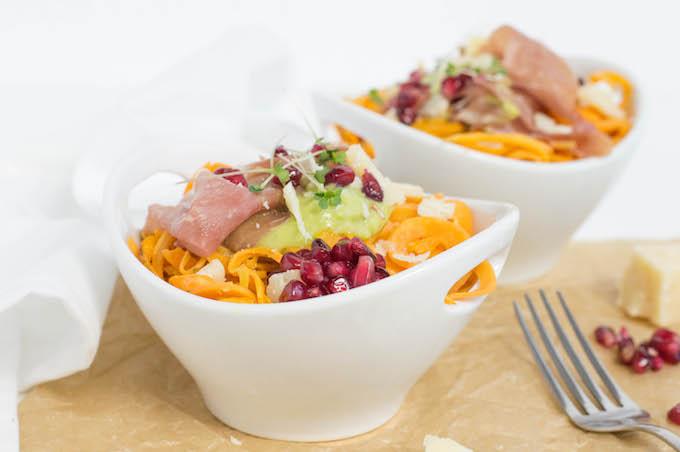 Rezeptbild: Süßkartoffel Nudeln mit Prosciutto di San Daniele und Grana Padano 