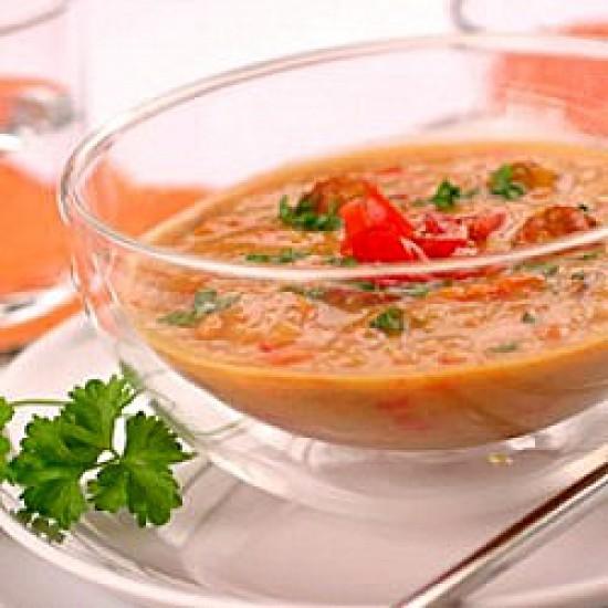 Rezeptbild: Linsen-Kokos-Suppe mit Cabanossi