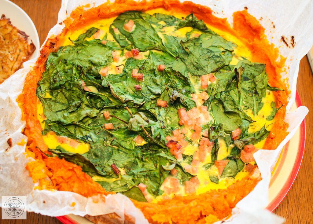Rezeptbild: Süsskartoffel Kuchen mit Spinat und Schinken
