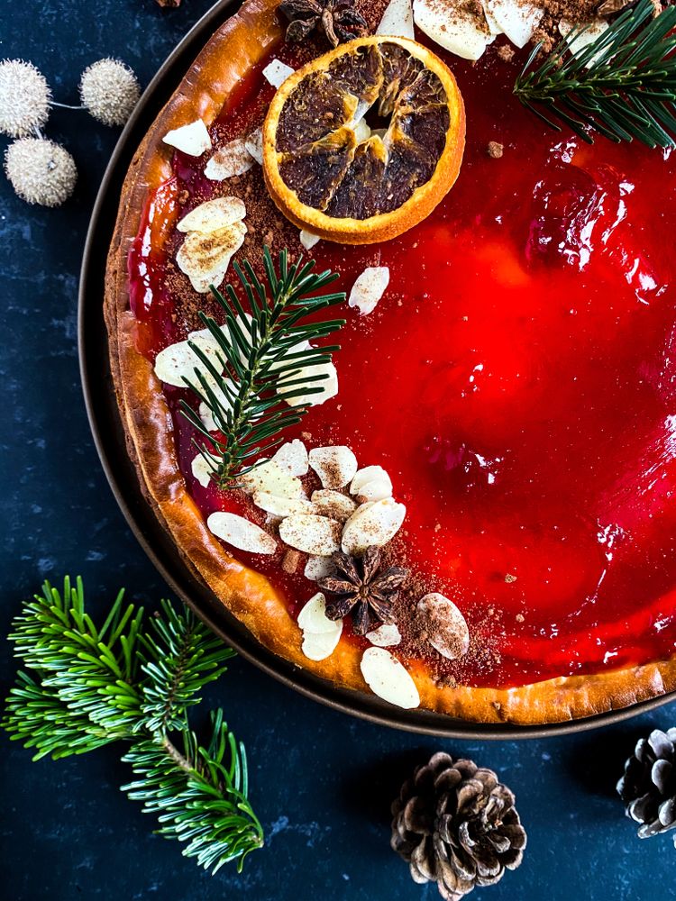 Rezeptbild: Glühwein-Käsekuchen mit Spekulatiusboden