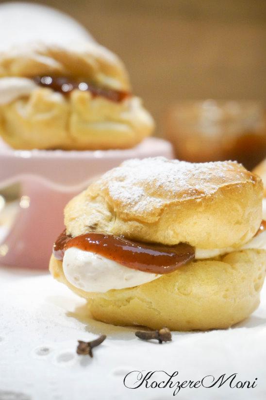 Rezeptbild: Windbeutel mit Pflaumenmus Käsekuchencreme Füllung