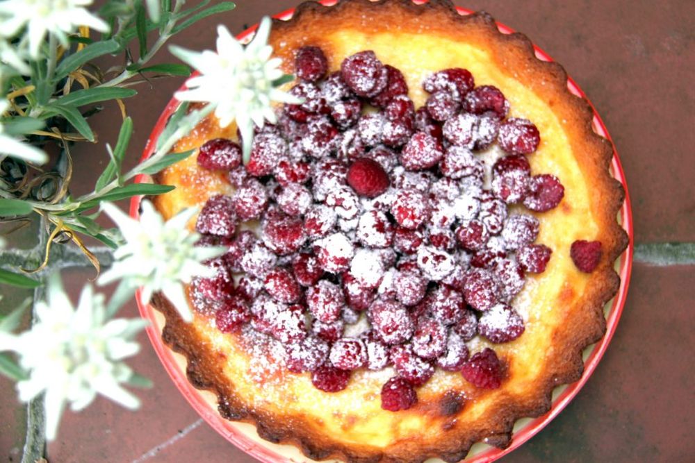 Rezeptbild: Kaesekuchen mit HImbeeren