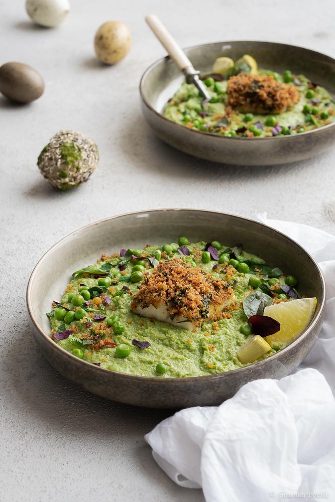 Rezeptbild: Knusperfisch mit Erbsenpüree