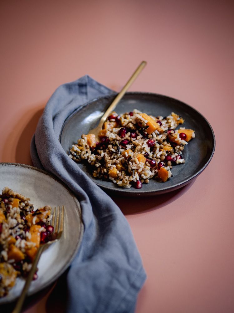 Rezeptbild: Butternut-Linsen-Salat mit Granatpäfeln