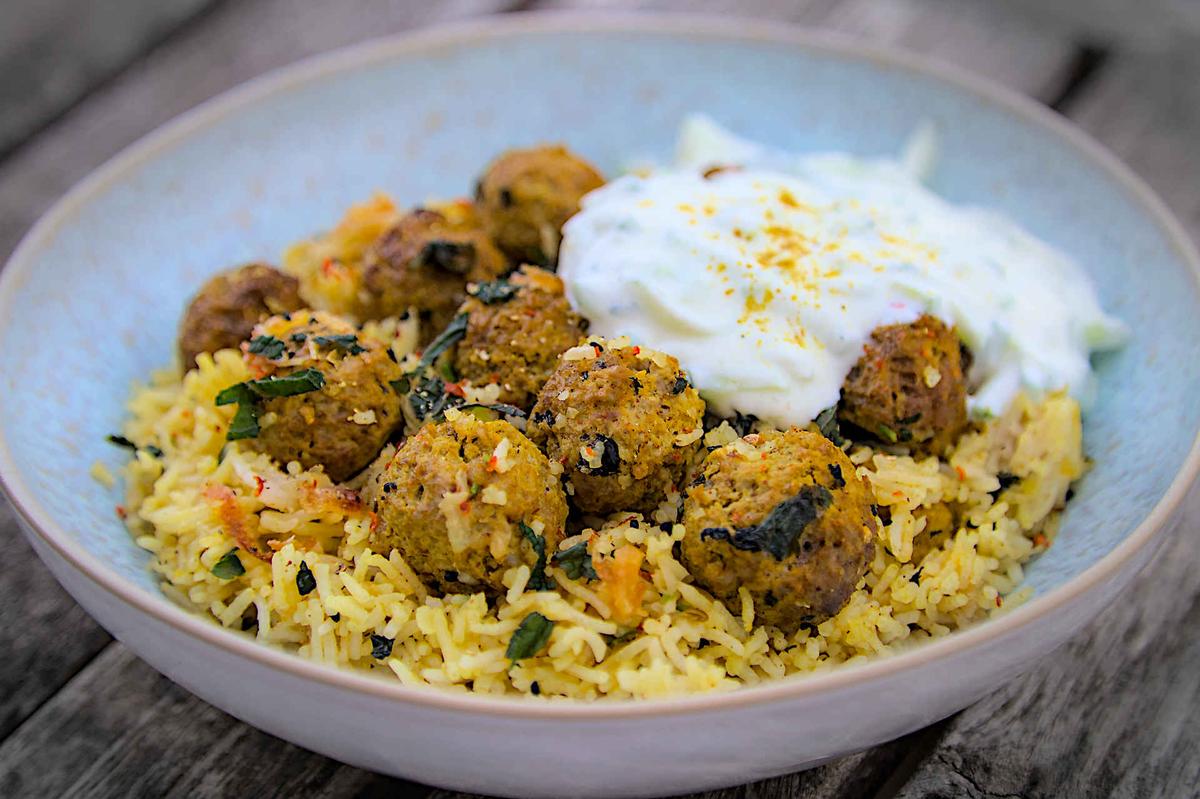 Rezeptbild: Hackbällchen mit Reis (Lamm-Biryani-Style)