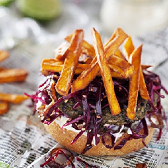 Rezeptbild: Linsenburger mit Sweet Potato Fries