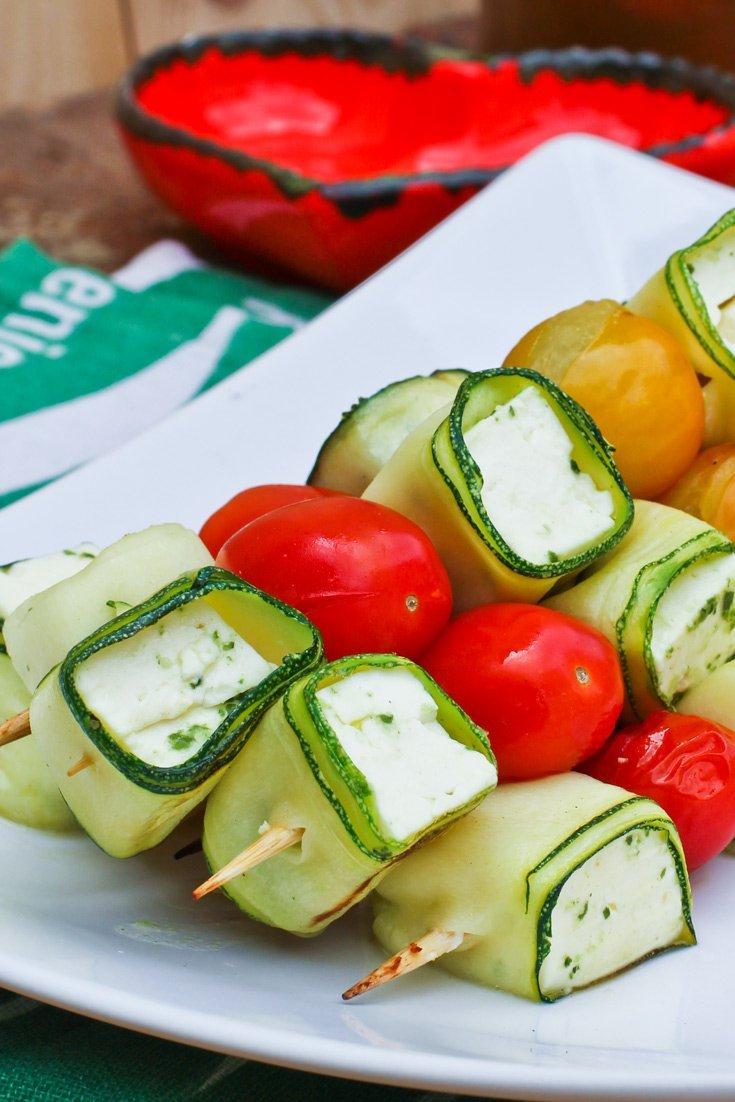 Rezeptbild: Gemüse Spieße Grillen – Zucchini, Feta & Tomaten