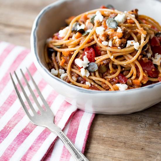 Rezeptbild: Spaghetti mit Linsen, Kirschtomaten und Feta