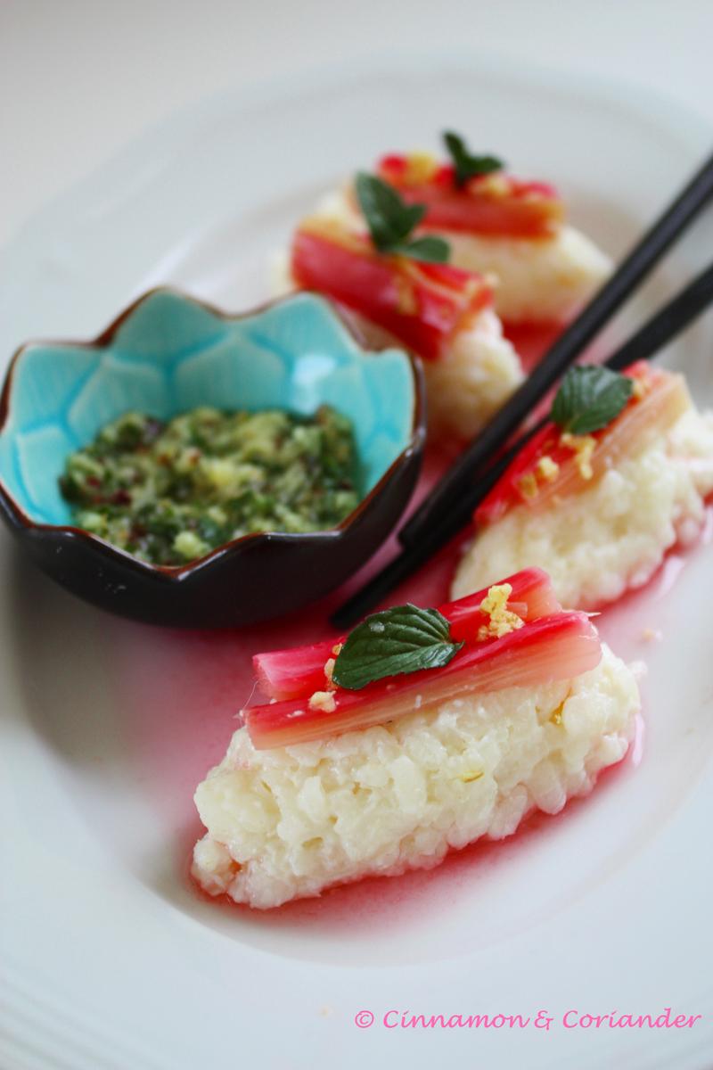 Rezeptbild: Süßes Kokos Rhabarber Sushi