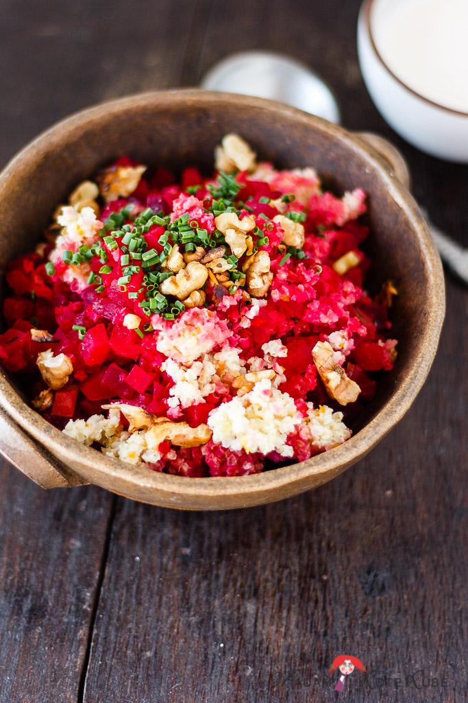 Rezeptbild: Rote Bete-Hirse-Topf mit Meerrettich-Creme