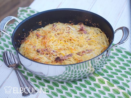 Rezeptbild: Carbonara-Kuchen aus Jamie Olivers Weihnachtskochbuch und Jamie Oliver persönlich – ein grandioses Erlebnis mit Tefal!