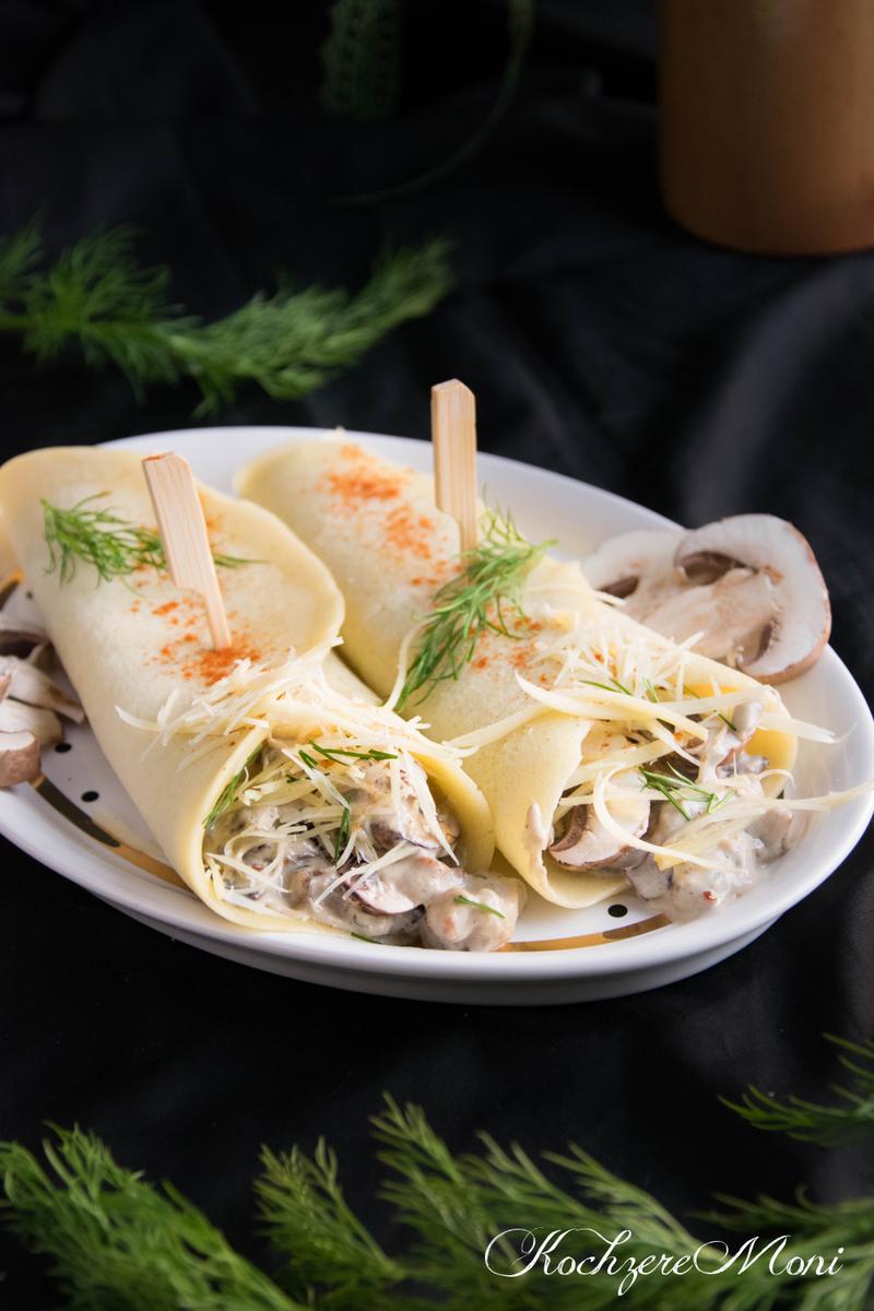 Rezeptbild: Pfannkuchen mit Champignon Bergkäse Füllung