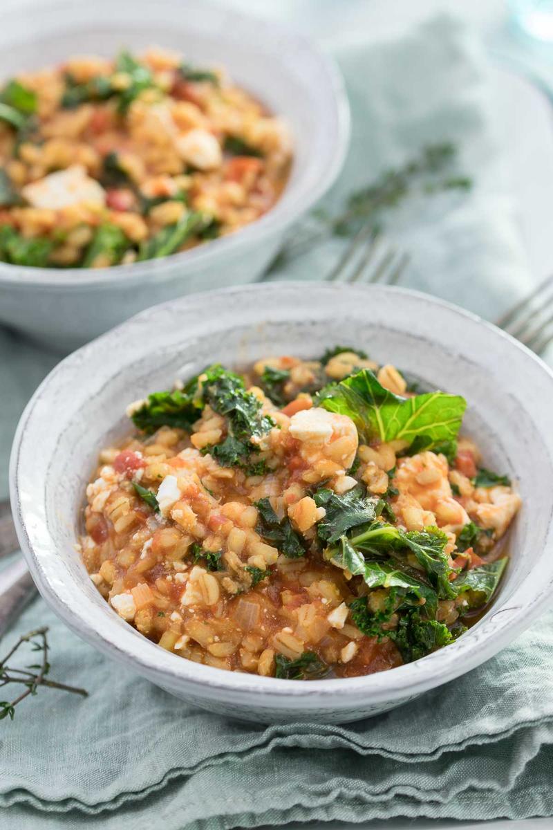Rezeptbild: Gersten-Risotto mit Feta-Käse und Grünkohl