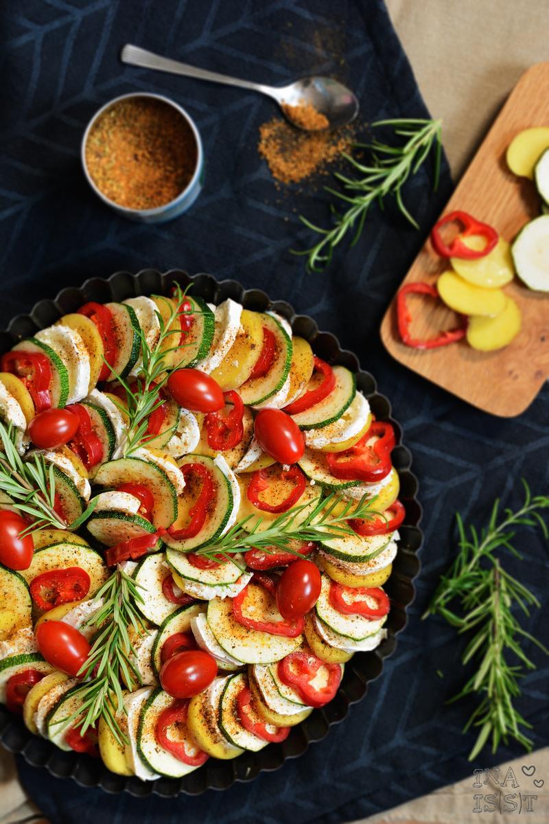 Rezeptbild: Kartoffel-Zucchini-Tarte mit Ziegenkäse